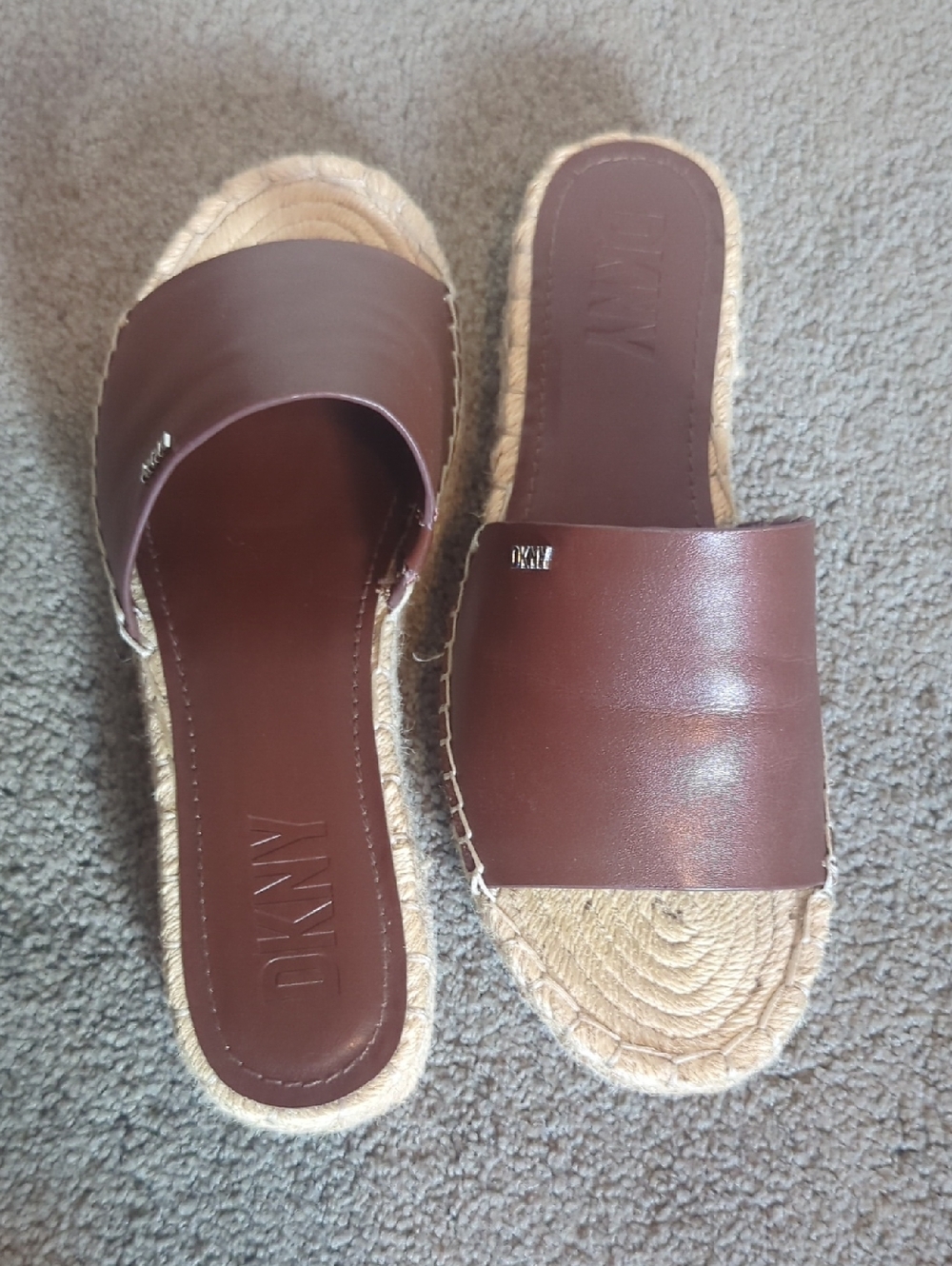 DKNY Brown Leather Slide Espadrille Mules